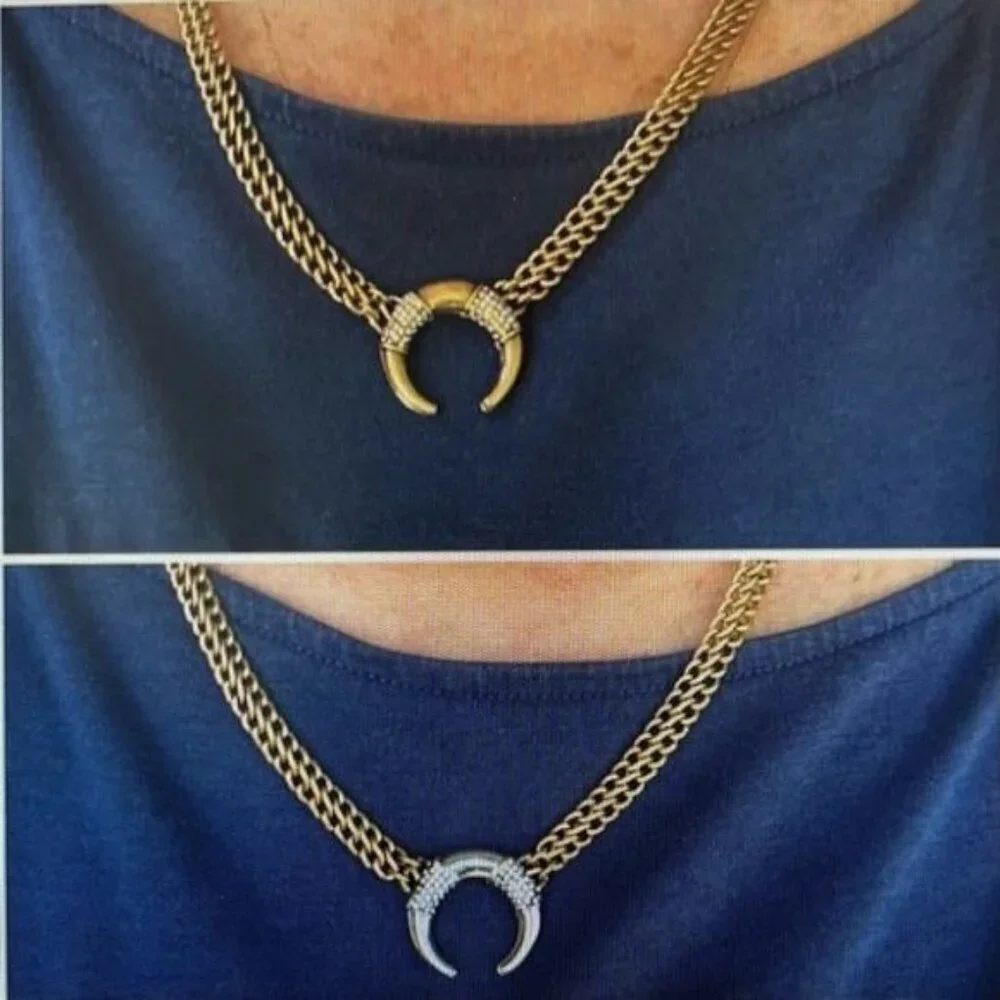 Stella & Dot Double Take Horn Necklace Gold Tone